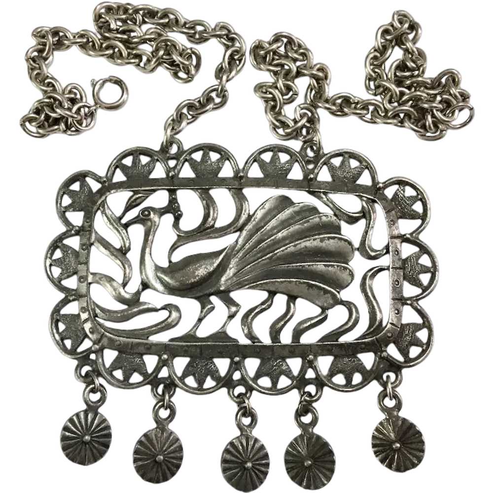 Large Peacock Bird Pendant Necklace With Dangles - image 1