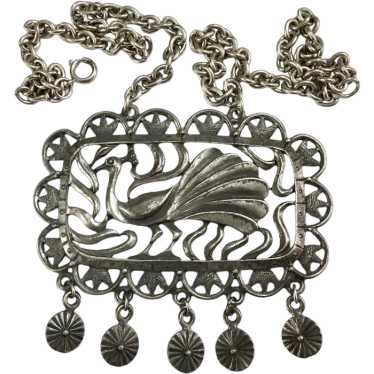 Large Peacock Bird Pendant Necklace With Dangles - image 1