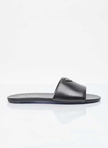 Prada Logo Plaque Leather Slides