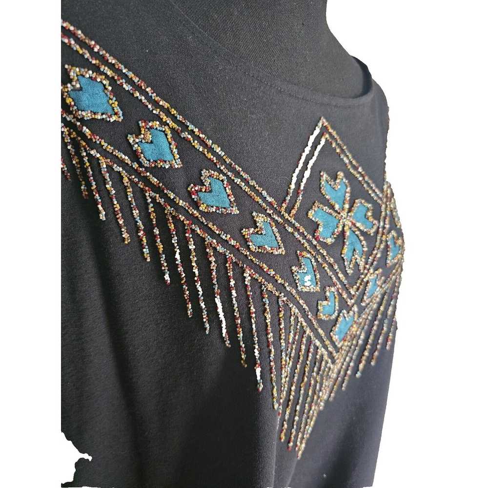 Vintage Dary Lue Tribal Beaded Women Black T-Shir… - image 2