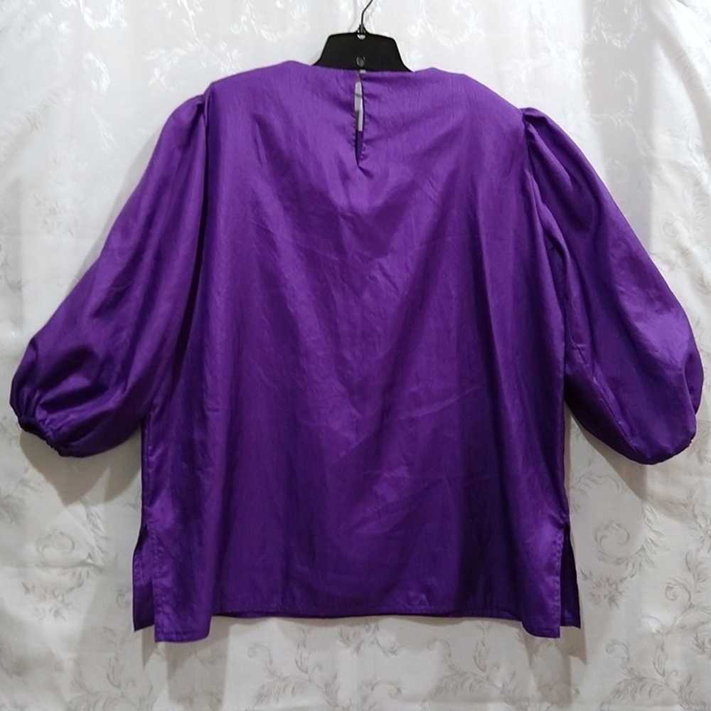 Vintage 80s Puff Sleeve Popover Top 2X Silky Purp… - image 2