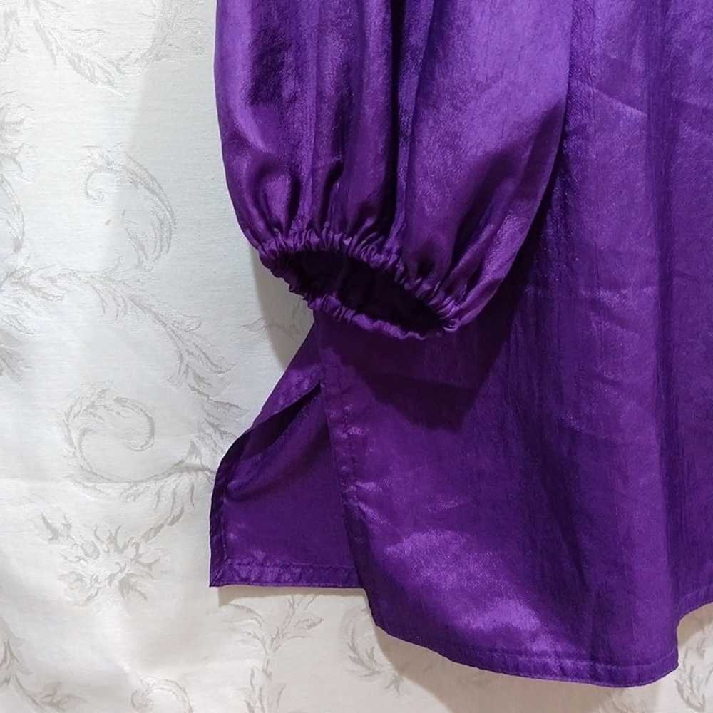 Vintage 80s Puff Sleeve Popover Top 2X Silky Purp… - image 3