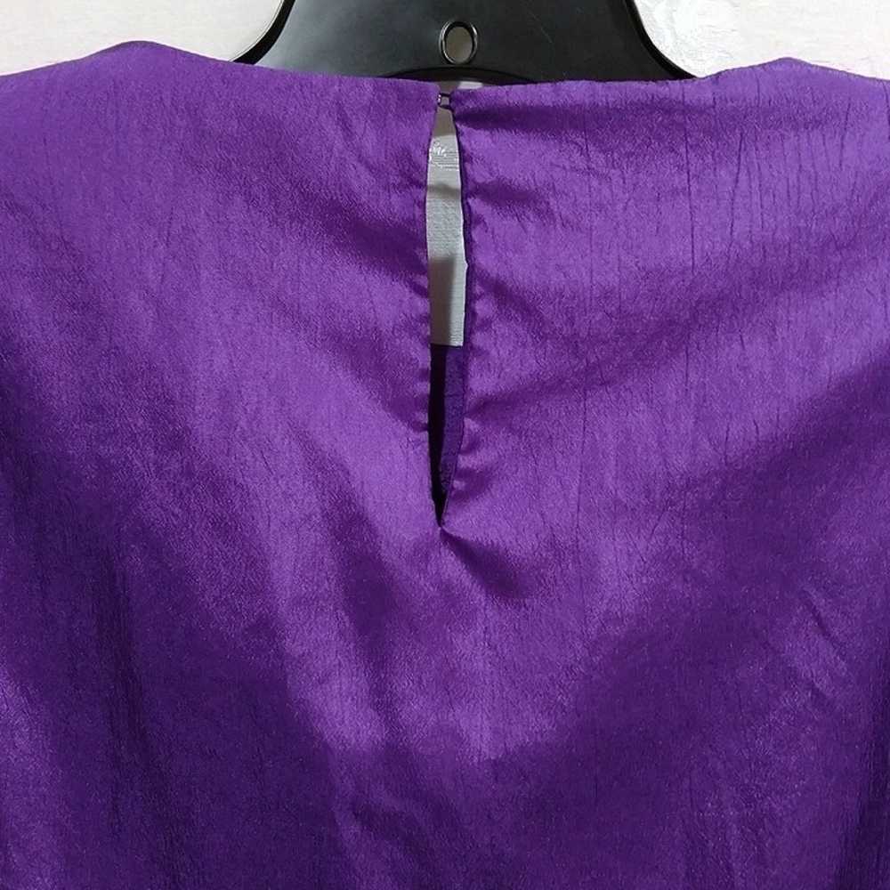 Vintage 80s Puff Sleeve Popover Top 2X Silky Purp… - image 4