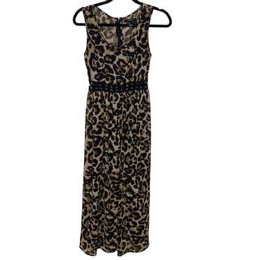 Cheetah Maxi Dress Laced Waistline Sleeveles Sz Sm