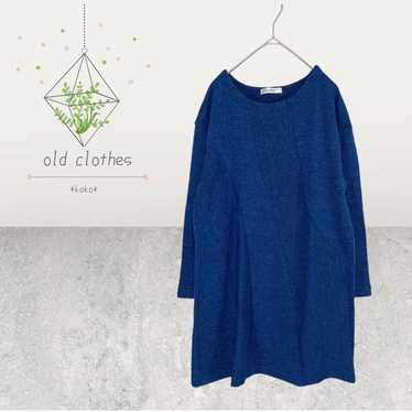 a0045 Dark Blue Knit A-Line Tunic 3/4 Length M