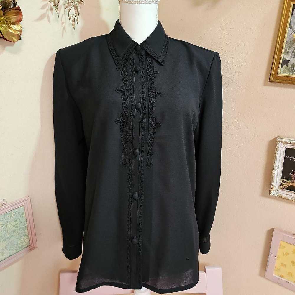 Showa retro vintage very nice design black blouse. - image 2