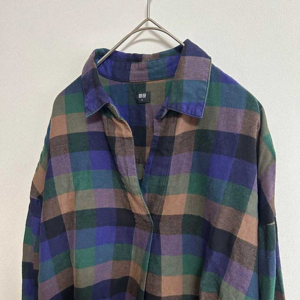 【UNIQLO】Flannel Check Skipper Shirt Long Sleeve D… - image 4