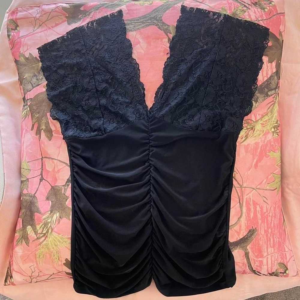 charlotte russe y2k vintage black lace ruched v n… - image 1