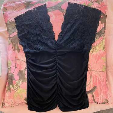 charlotte russe y2k vintage black lace ruched v n… - image 1