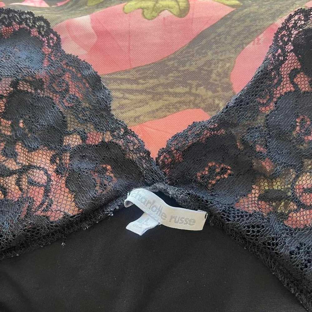 charlotte russe y2k vintage black lace ruched v n… - image 2