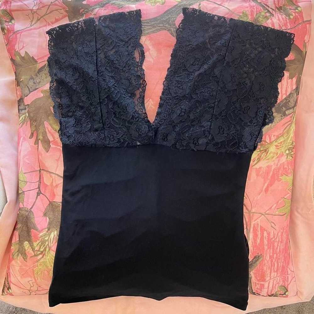 charlotte russe y2k vintage black lace ruched v n… - image 5