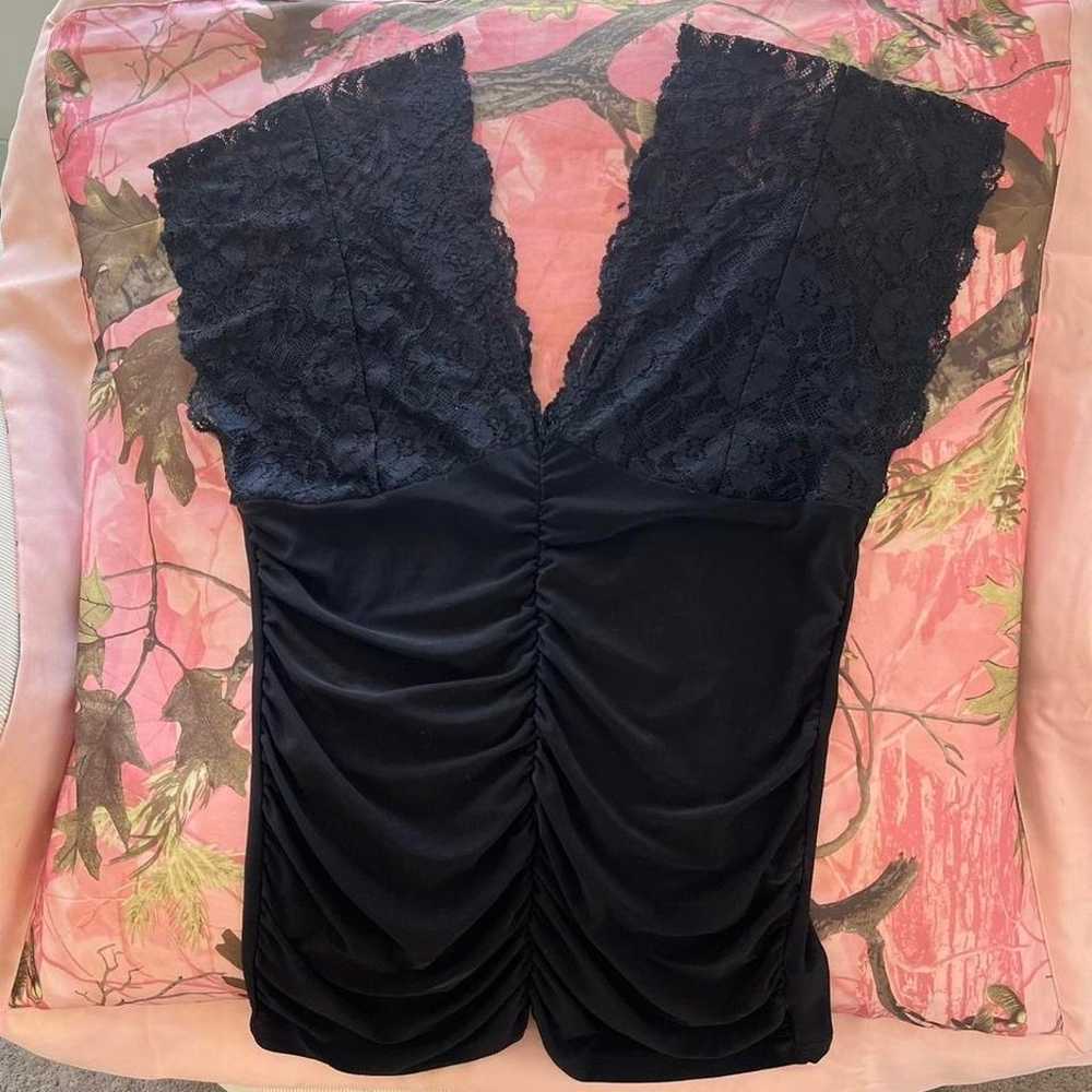 charlotte russe y2k vintage black lace ruched v n… - image 6