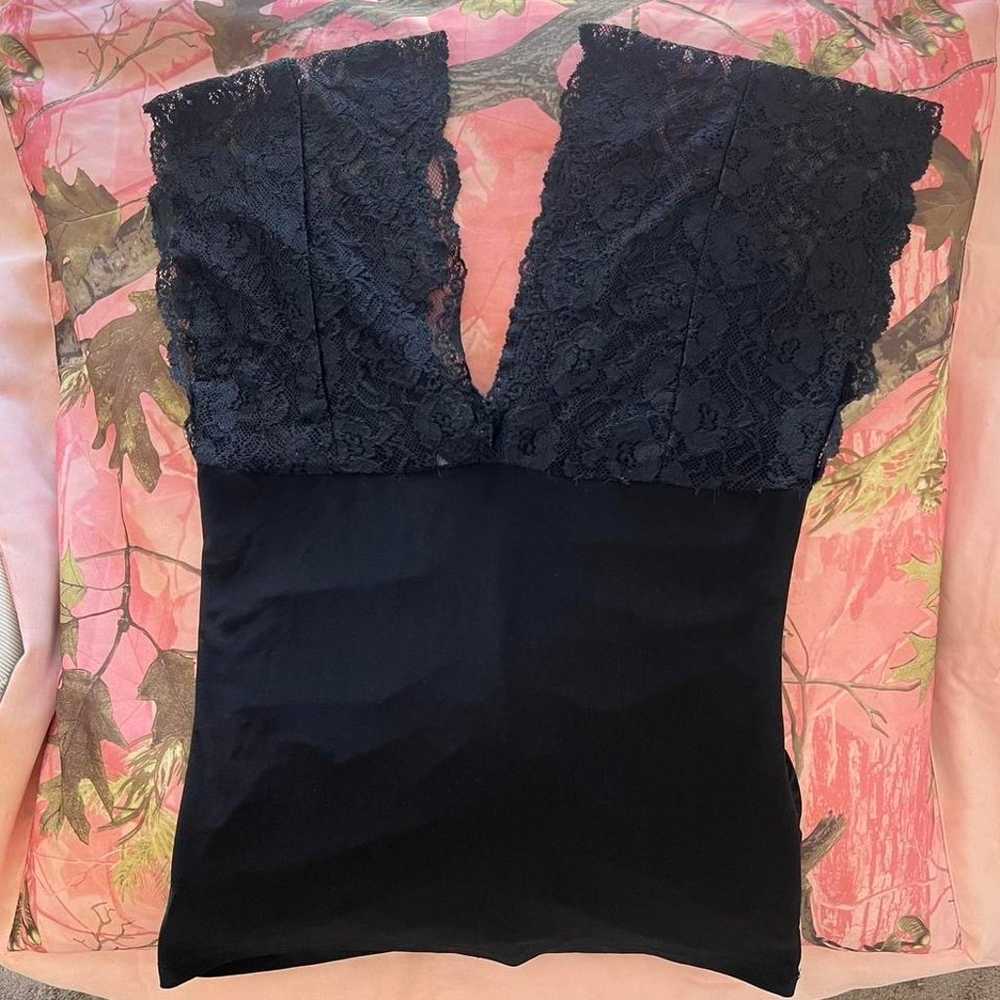 charlotte russe y2k vintage black lace ruched v n… - image 8