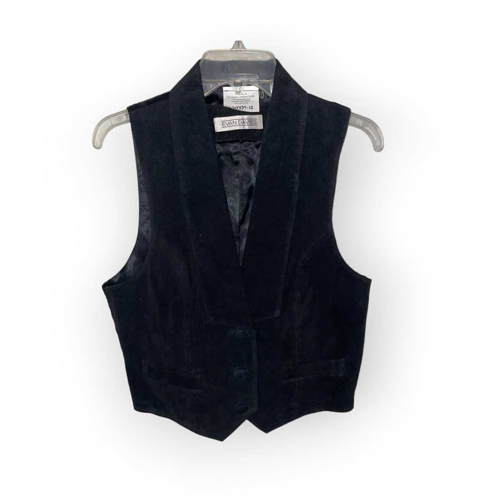 Vintage Evan Davies Black Suede Vest Sz 12 EUC - image 1