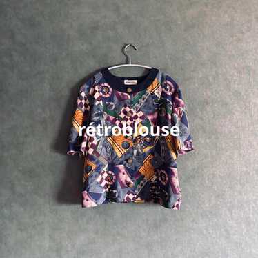 Showa retro retro blouse all-over print shirt all… - image 1