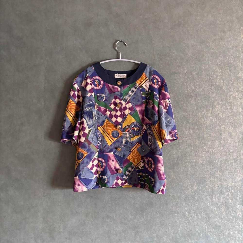 Showa retro retro blouse all-over print shirt all… - image 2