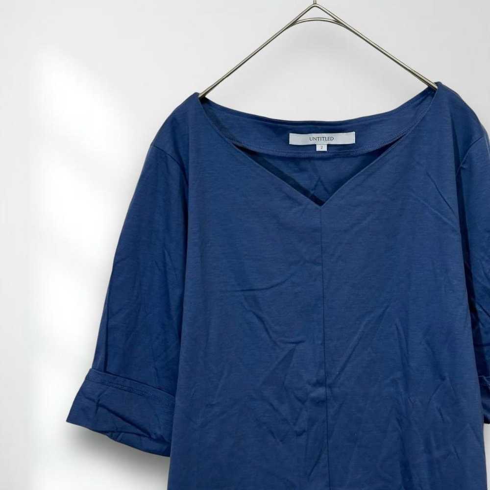 E5986 [Untitled] Japanese made T-shirt Blue Solid… - image 2