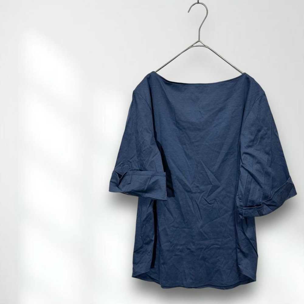 E5986 [Untitled] Japanese made T-shirt Blue Solid… - image 4