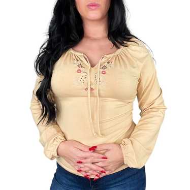 Y2k Vintage Xhiliration Tan Long Sleeve Floral Emb