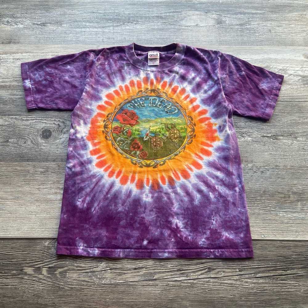 Vintage y2k 2000s Purple Orange Tie-Dye Anvil T-S… - image 1