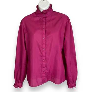 Vintage High Neck Blouse Pink Ruffle Long Sleeve … - image 1