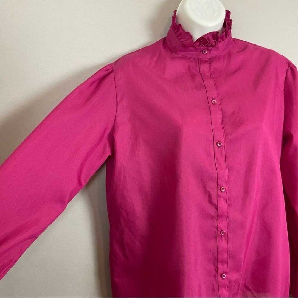 Vintage High Neck Blouse Pink Ruffle Long Sleeve … - image 8