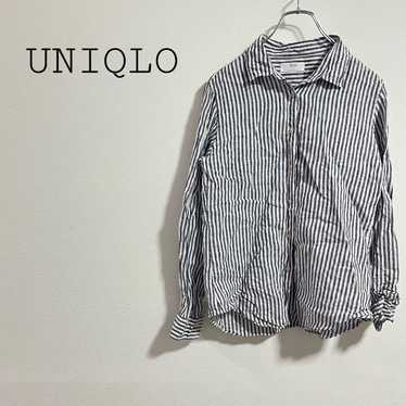 Uniqlo [M] Linen Shirt Stripe Blue Linen 100% Nat… - image 1