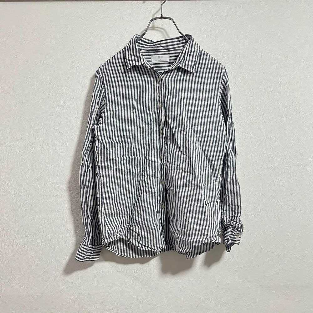 Uniqlo [M] Linen Shirt Stripe Blue Linen 100% Nat… - image 2