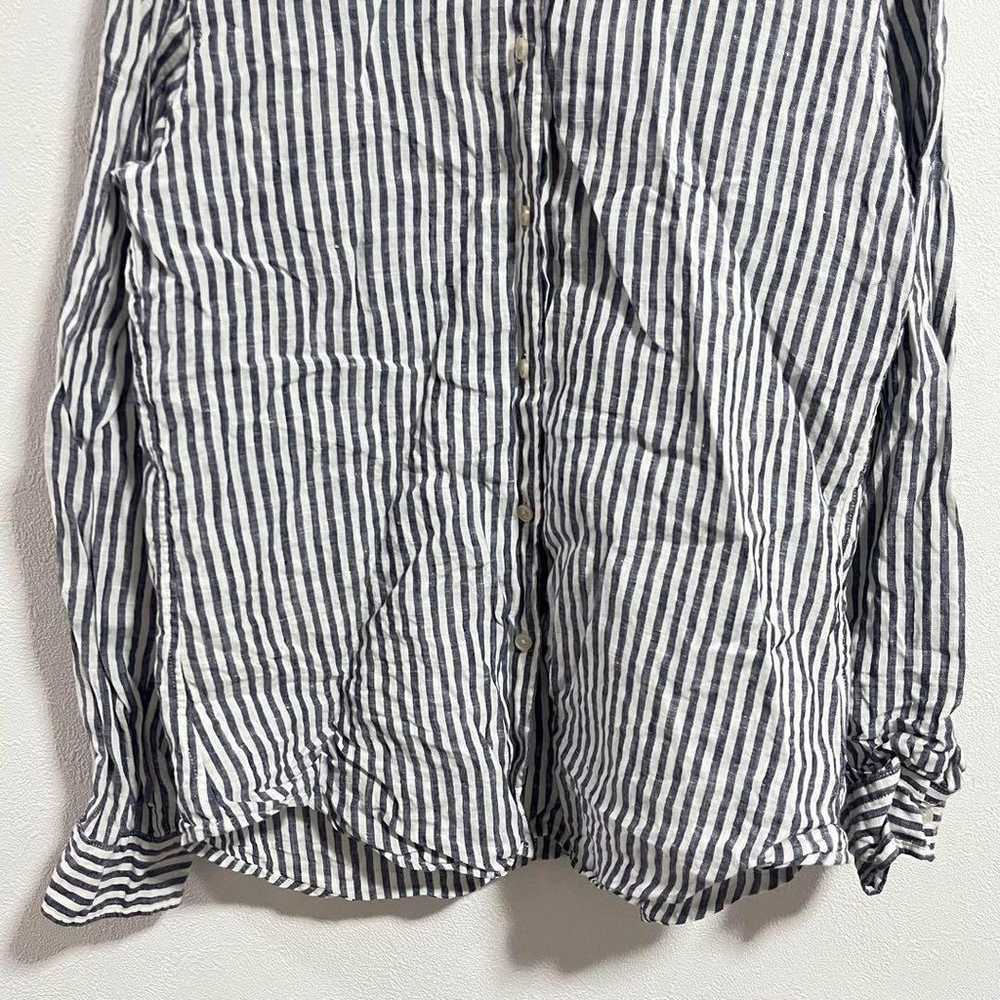 Uniqlo [M] Linen Shirt Stripe Blue Linen 100% Nat… - image 4