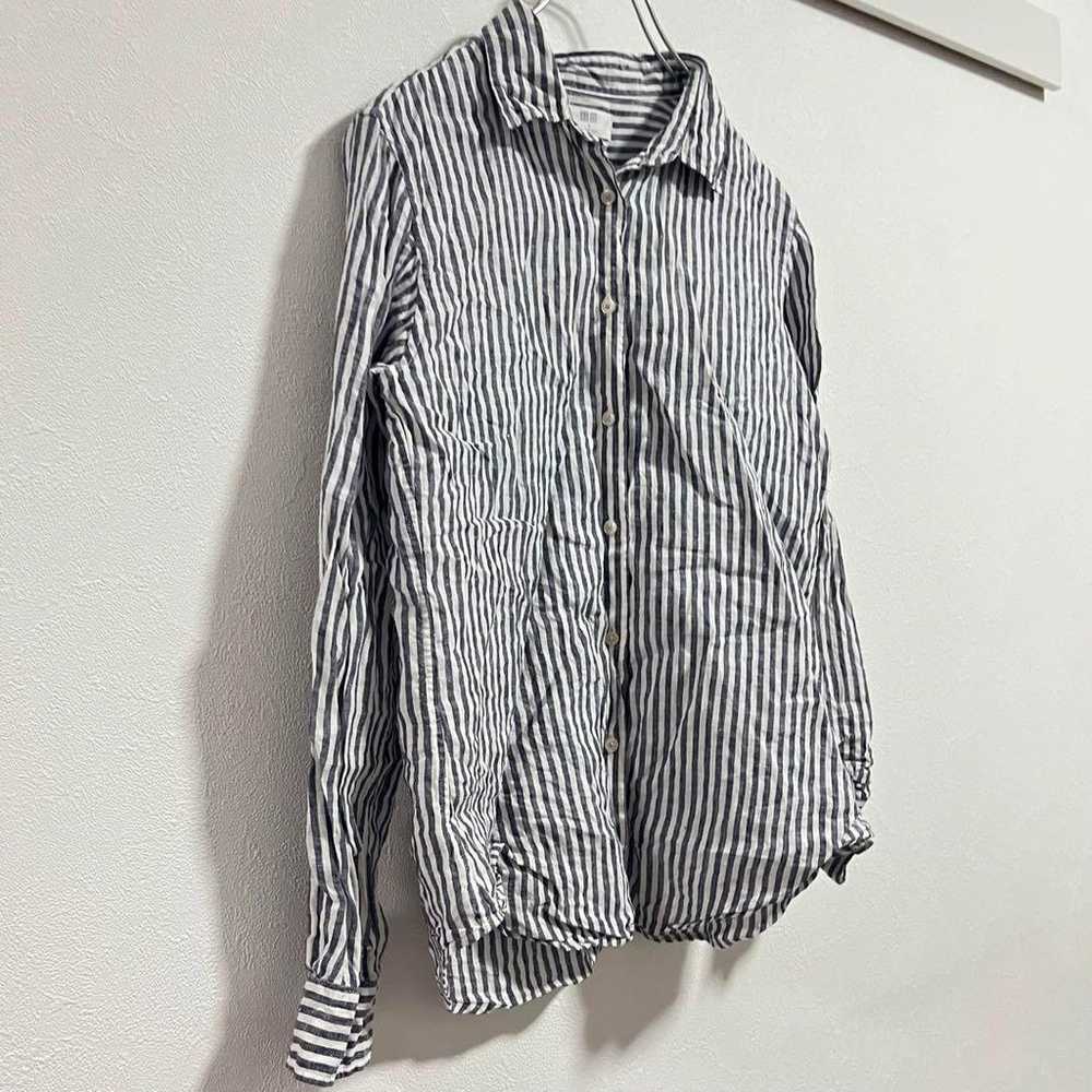 Uniqlo [M] Linen Shirt Stripe Blue Linen 100% Nat… - image 5