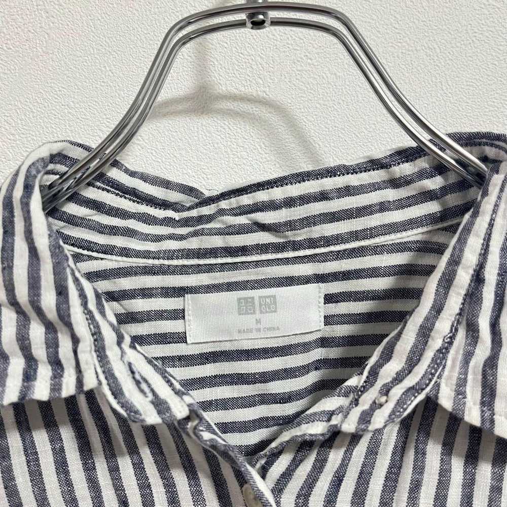 Uniqlo [M] Linen Shirt Stripe Blue Linen 100% Nat… - image 7