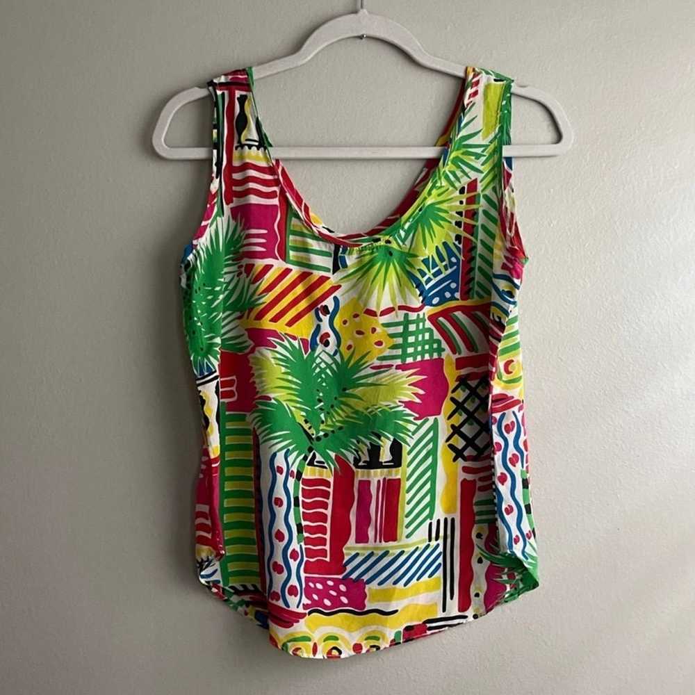 Rare Vintage Char 100% silk tropical tank top - image 2