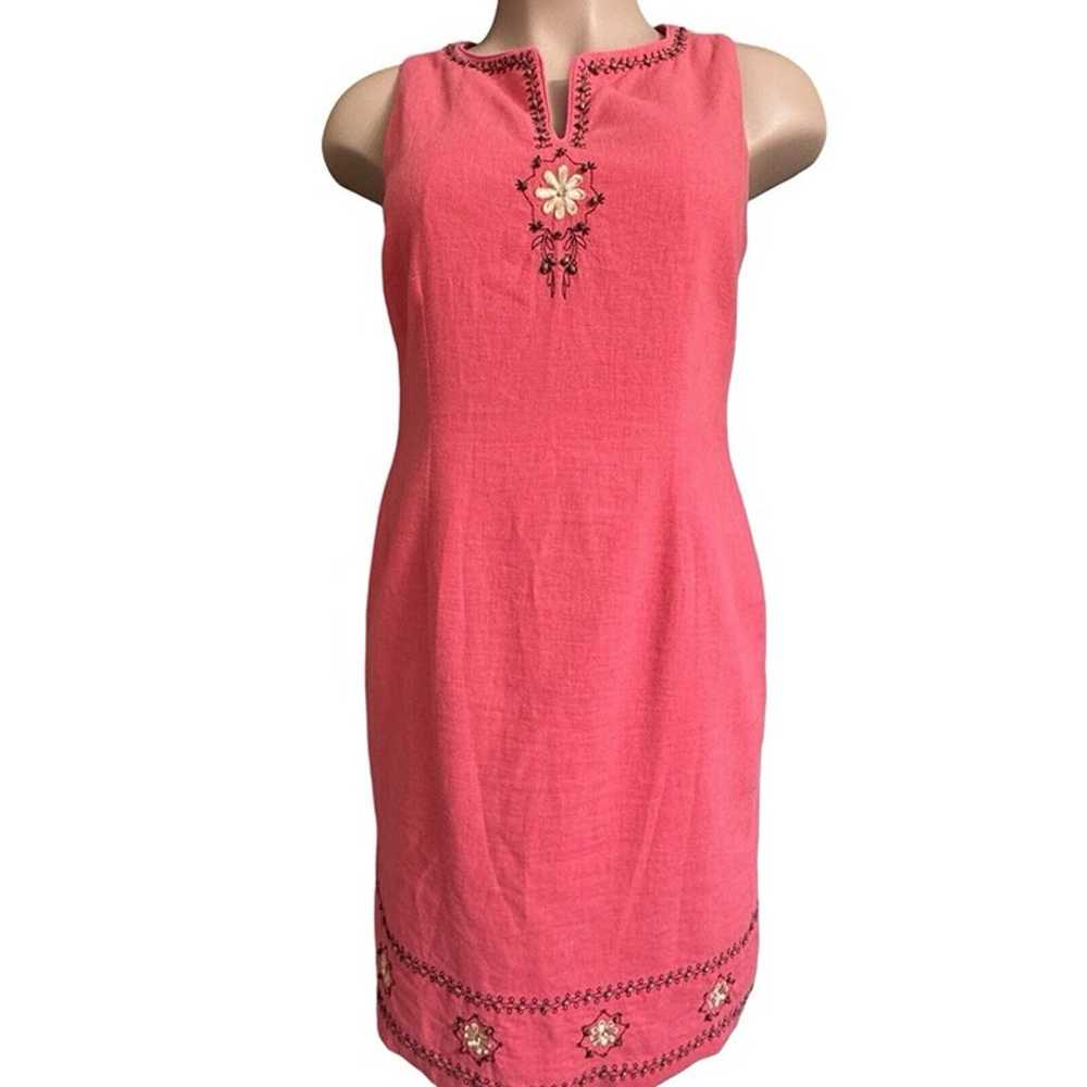 SAG HARBOR Linen Sheath Dress Women Sz 12 Pink Be… - image 1