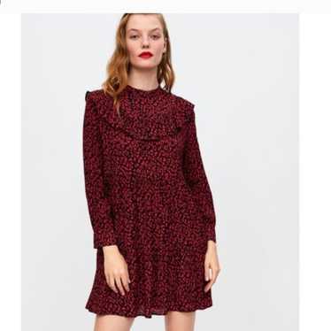 Zara Ruffled Animal Print Dress Black and Red