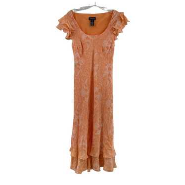 Jones New York Peach Paisley Silk Maxi Ruffled Dre