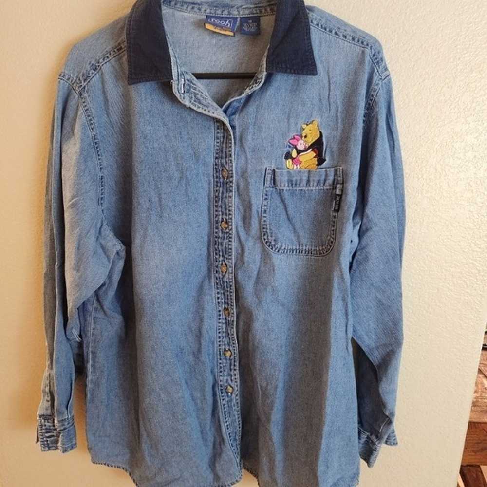 Vintage Disney Winnie The Pooh Denim Button Shirt… - image 1