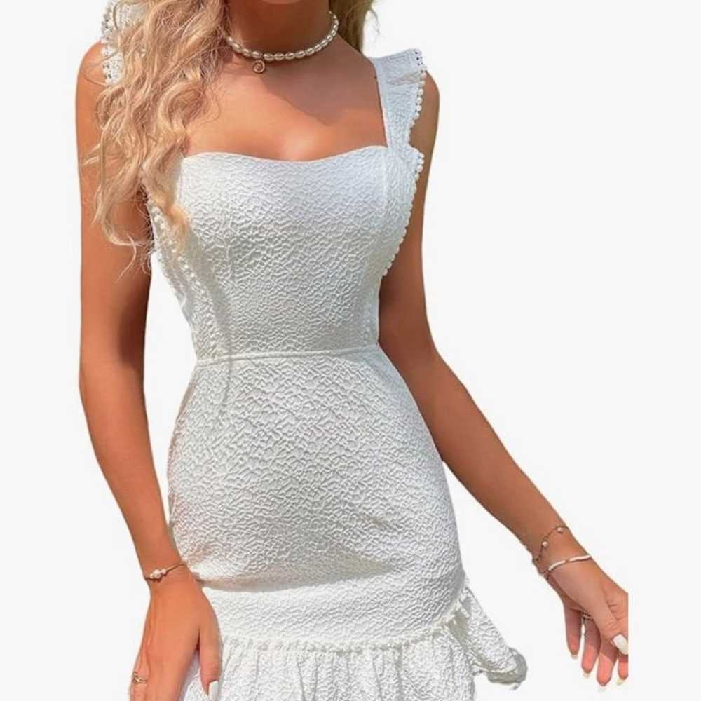 White Ruffle High Waist Mini Dress - image 5