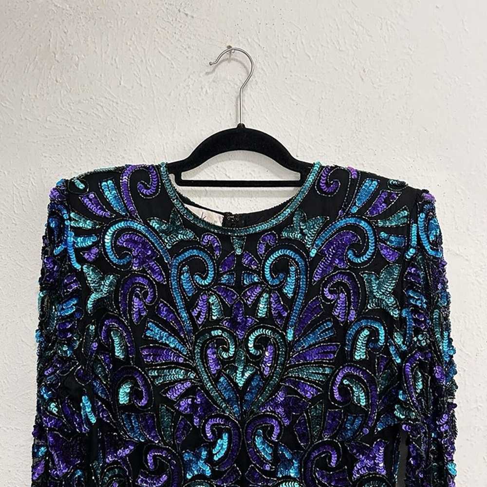 Sequin Top Black Blue Green Laurence Kazar Glam E… - image 2