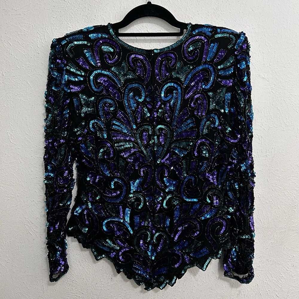 Sequin Top Black Blue Green Laurence Kazar Glam E… - image 7