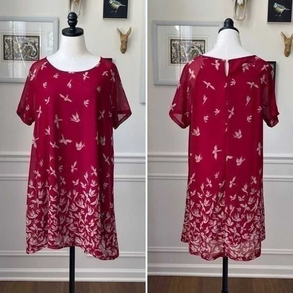 Rising International Red Shift Dress Chiffon Bird… - image 1