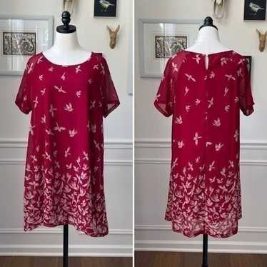 Rising International Red Shift Dress Chiffon Bird… - image 1