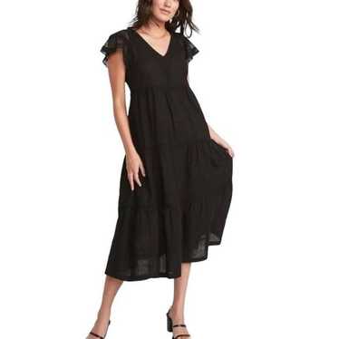 Old Navy Maxi Dress XXL Black Flutter Sleeve Tie … - image 1