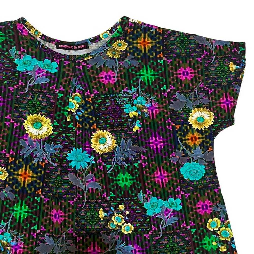 00s Y2K digital floral patterned tunic t-shirt ha… - image 2