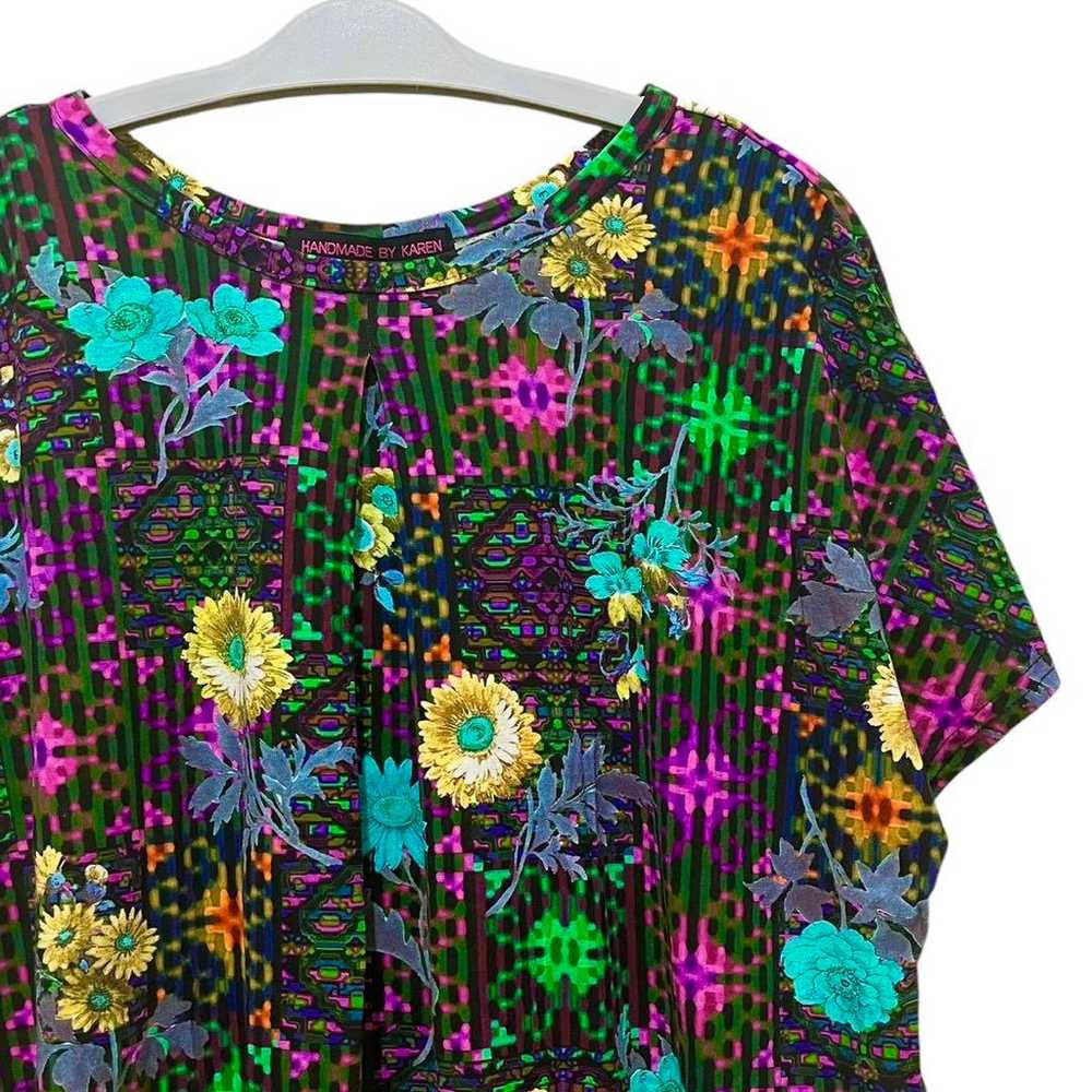 00s Y2K digital floral patterned tunic t-shirt ha… - image 3