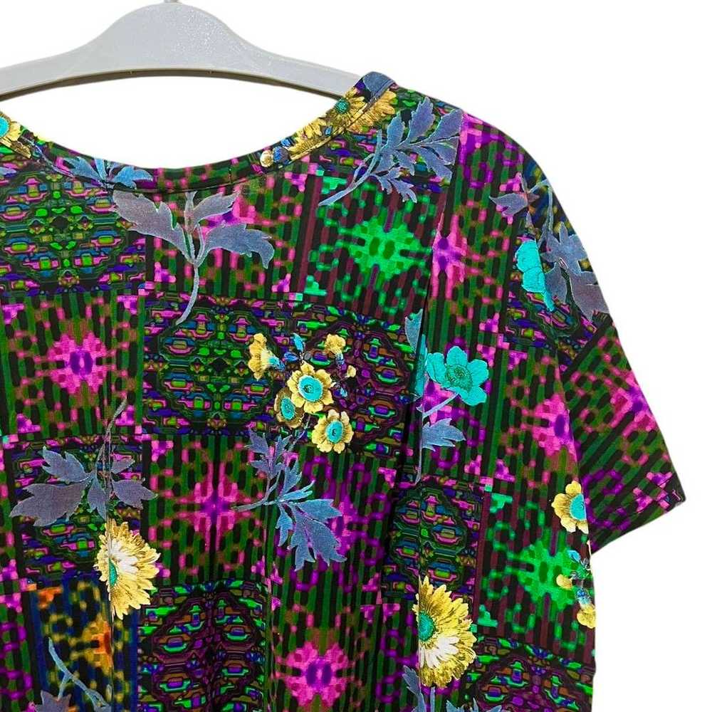 00s Y2K digital floral patterned tunic t-shirt ha… - image 4