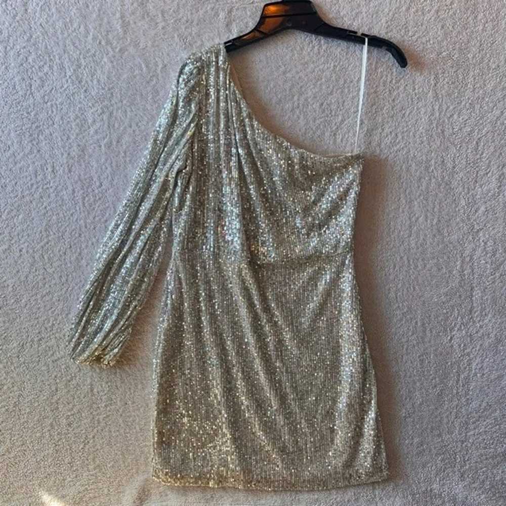 1. State One-Shoulder Long Sleeve Sequin Mini Dre… - image 1