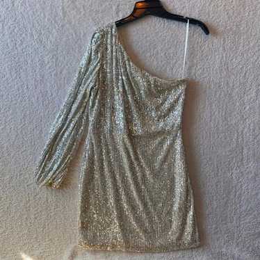 1. State One-Shoulder Long Sleeve Sequin Mini Dre… - image 1