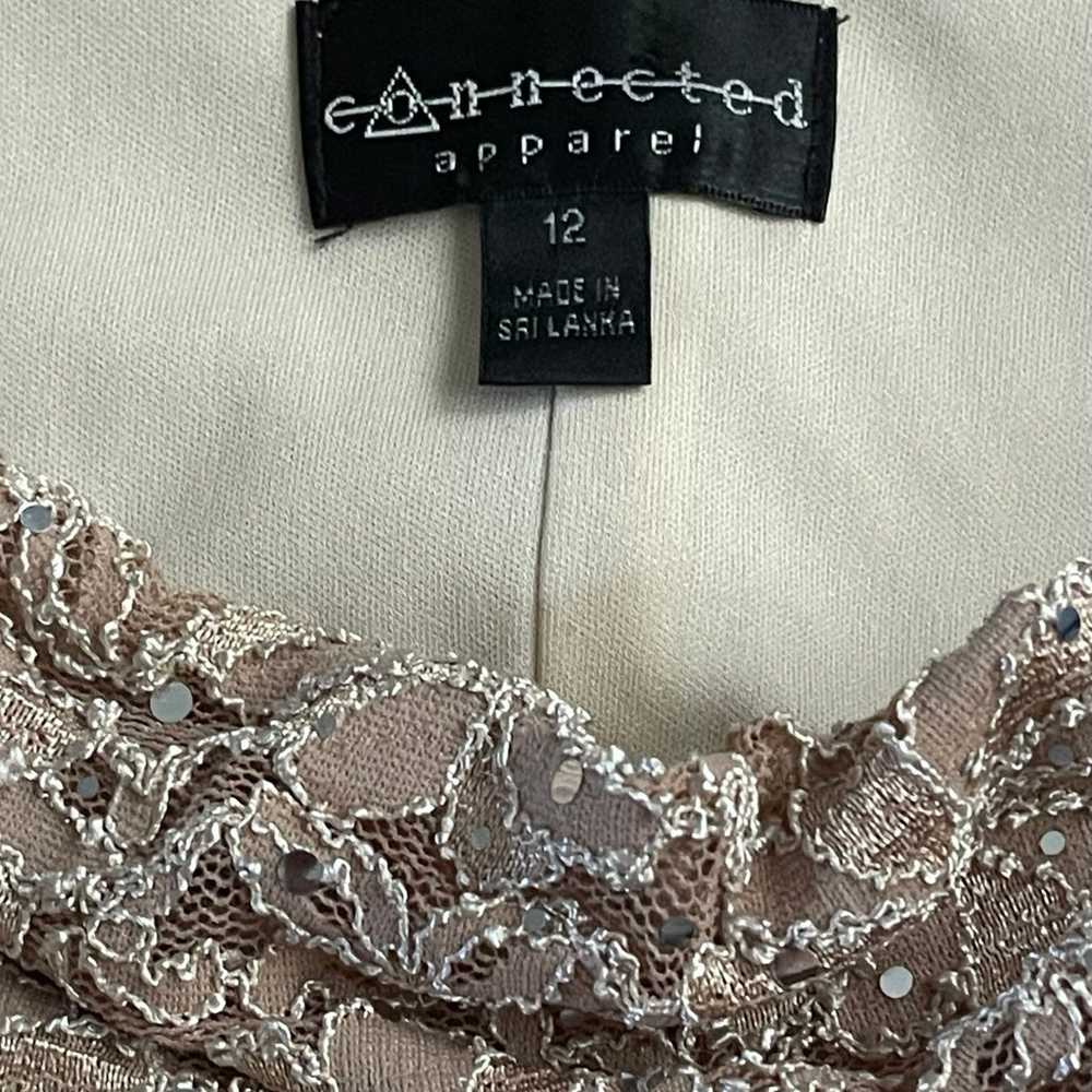 Connected Apparel Plunge Taupe Sheath Sequined Sl… - image 3