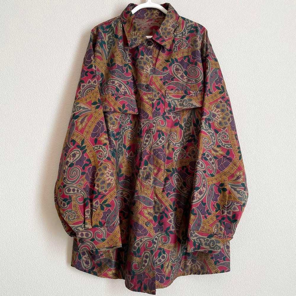 Paisley pattern shirt blouse vintage muted red or… - image 3