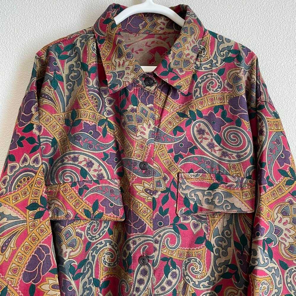 Paisley pattern shirt blouse vintage muted red or… - image 4